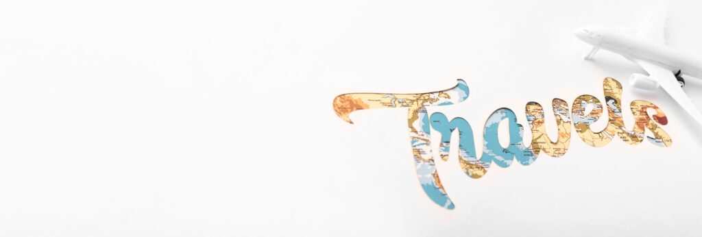 top view travel concept with toy plane